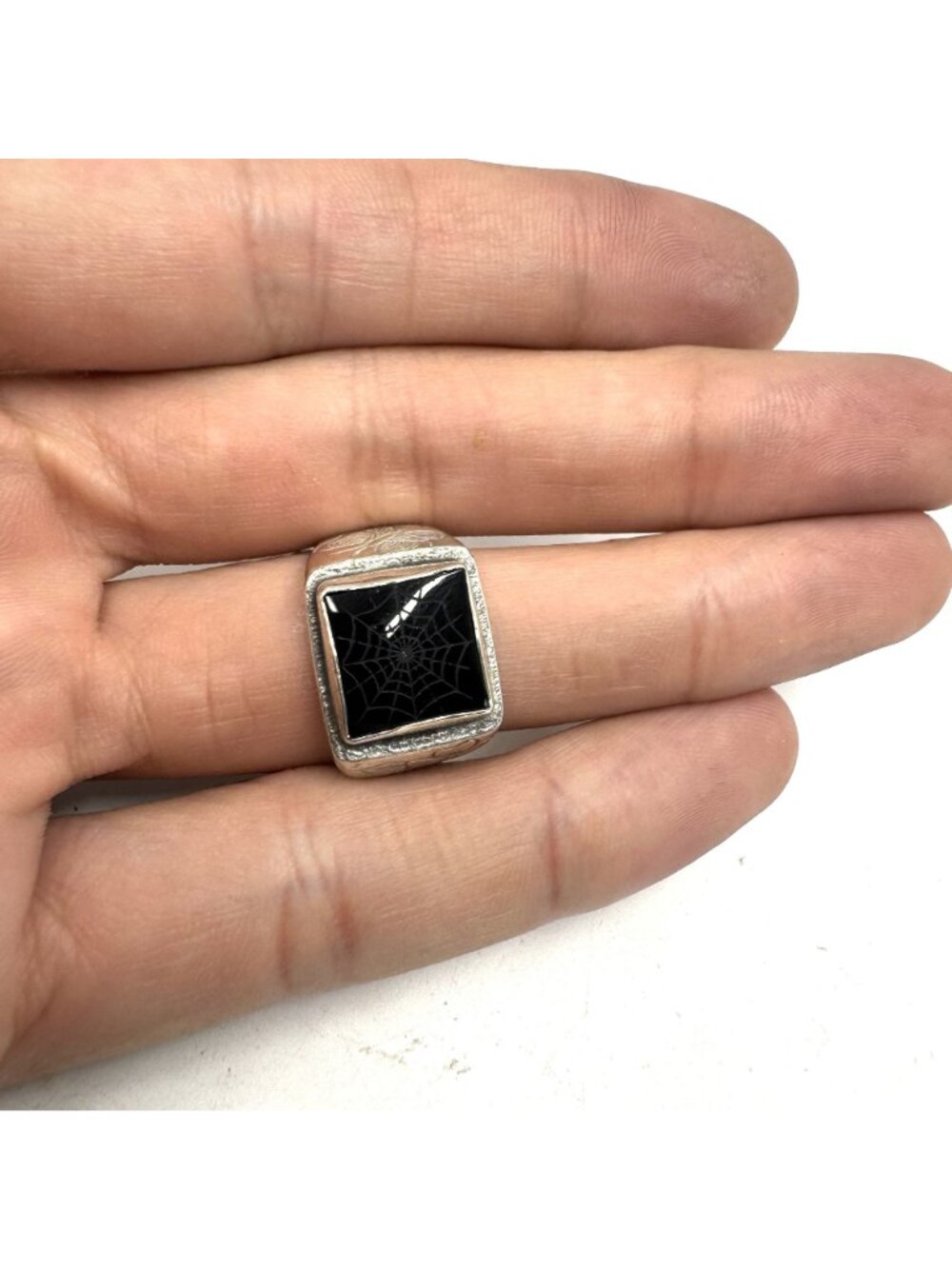 Sterling Silver 925 Black Onyx Spiderweb Design Statement Ring Size 9.25 - Picture 4 of 9